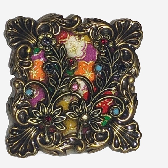 ALICE M SIGNED MIXED MEDIA MULTICOLOR FLOWER BROOCH - Picture 5 of 14